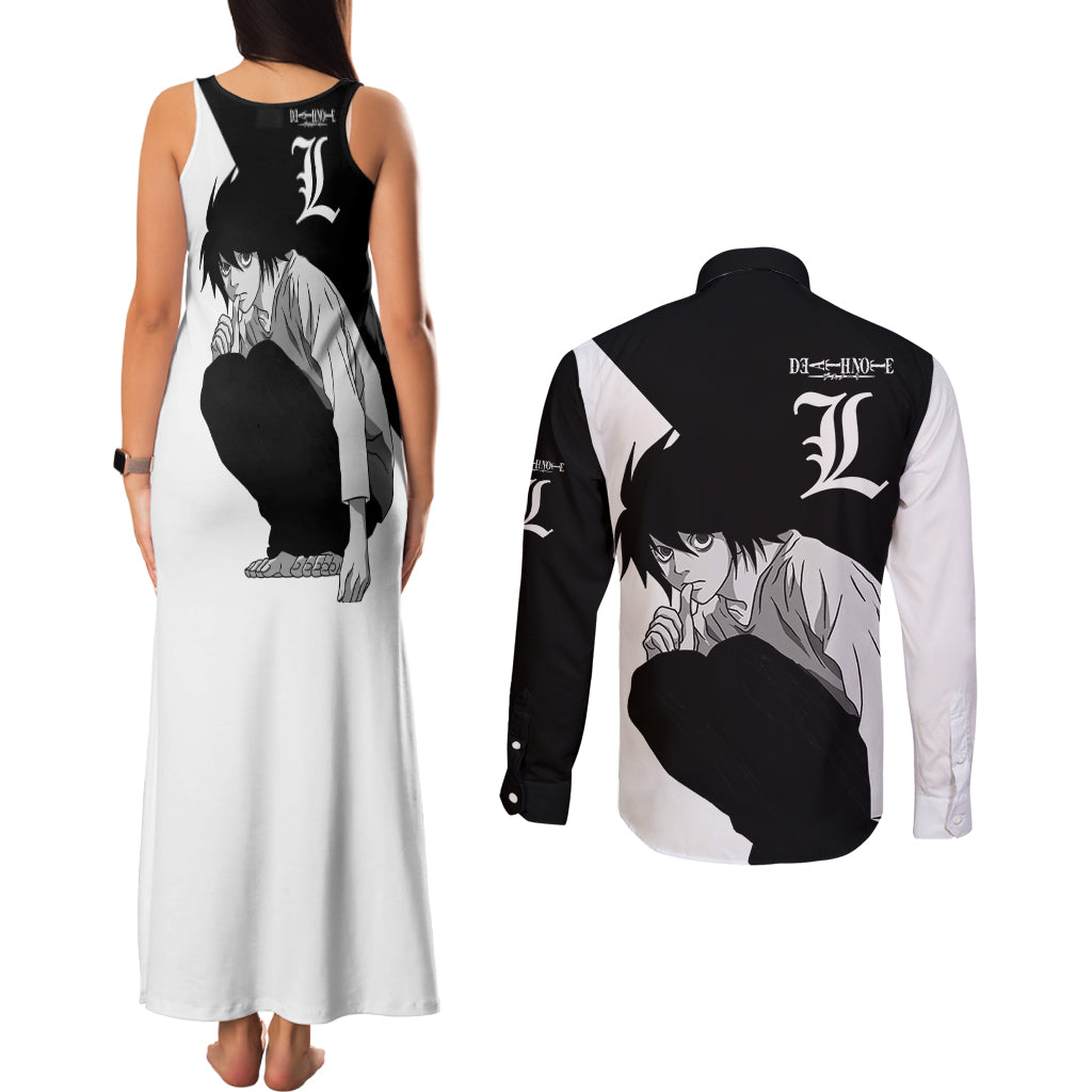 L Lawliet Couples Matching Tank Maxi Dress and Long Sleeve Button Shirt