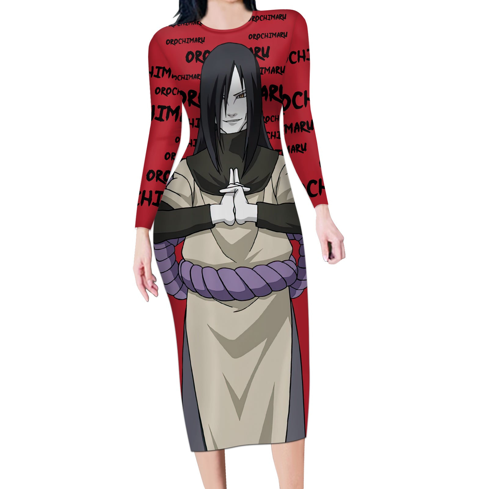 Orochimaru Anime Style Manga Long Sleeve Bodycon Dress