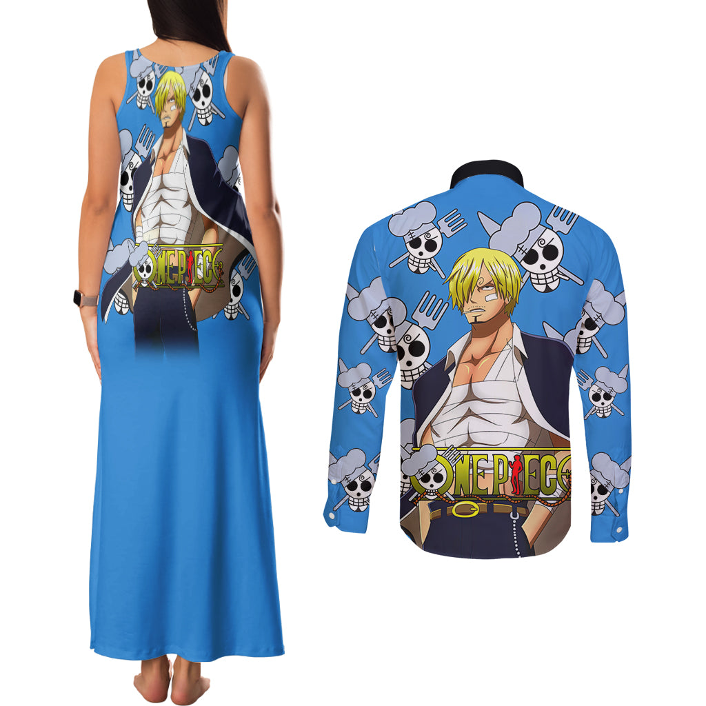 Vinsmoke Sanji Anime Movie Red Couples Matching Tank Maxi Dress and Long Sleeve Button Shirt