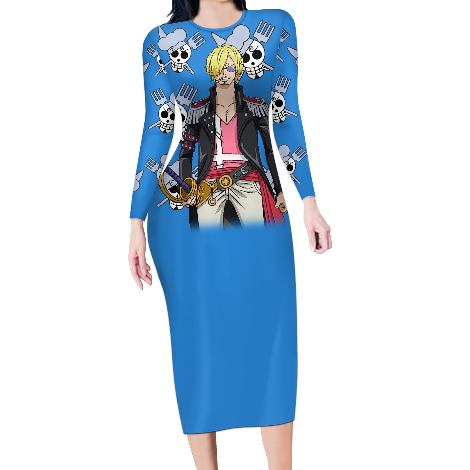 Vinsmoke Sanji Anime Movie Red Long Sleeve Bodycon Dress