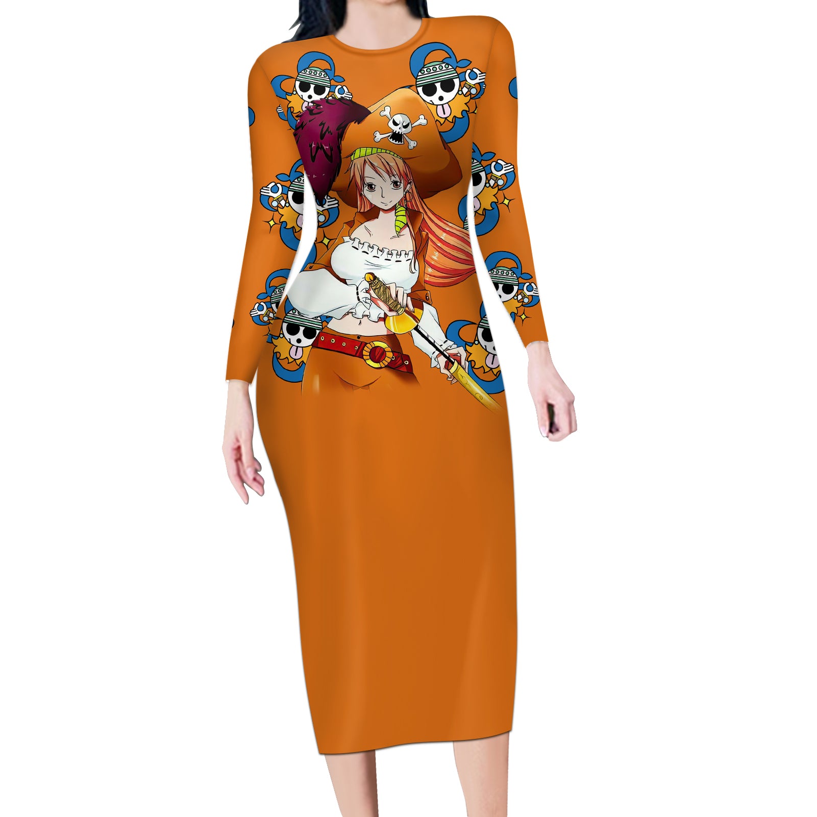 Nami - Anime Movie Red Long Sleeve Bodycon Dress