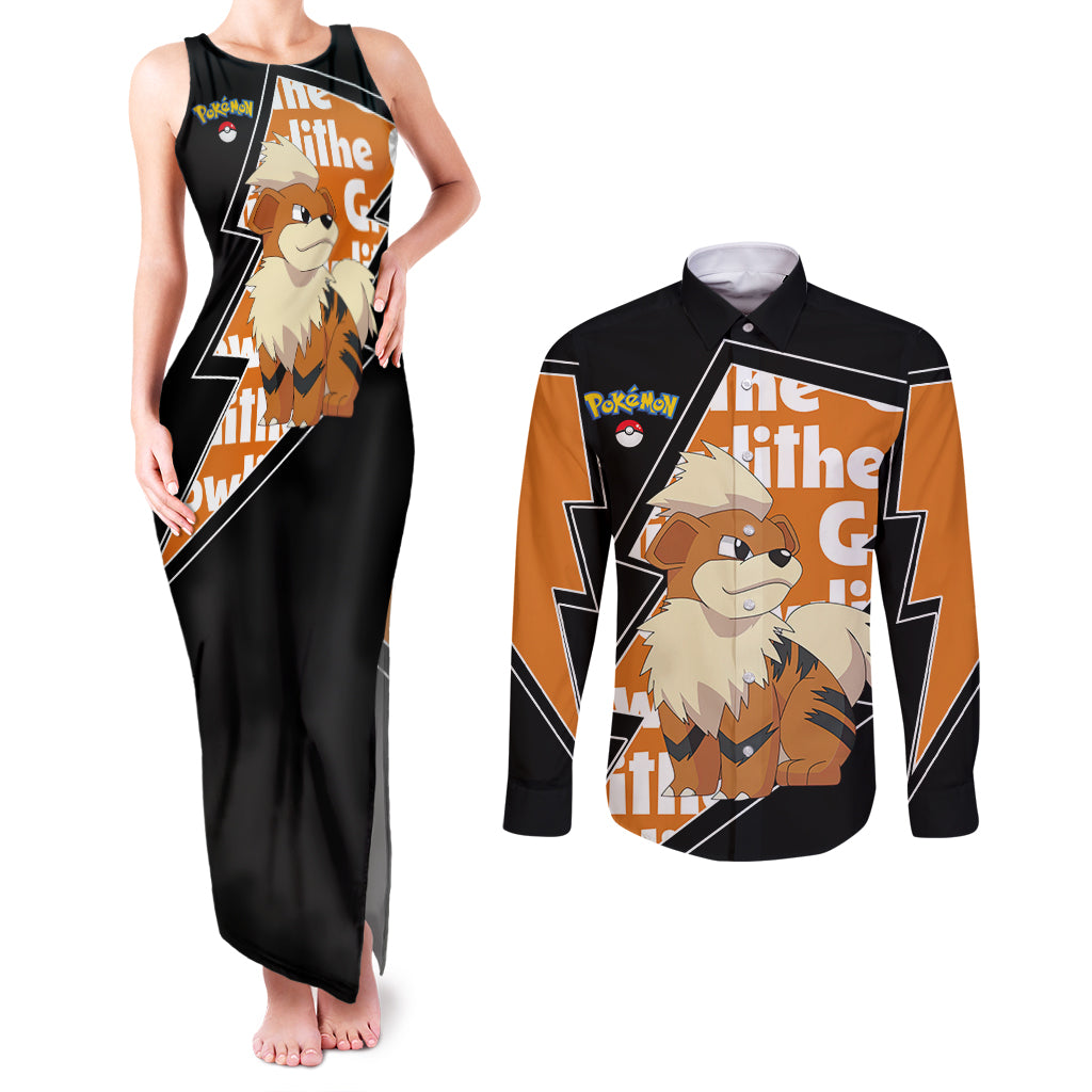 Growlithe Anime Lighting Style Couples Matching Tank Maxi Dress and Long Sleeve Button Shirt