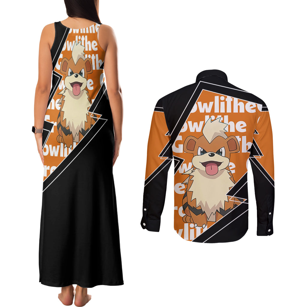 Growlithe Anime Lighting Style Couples Matching Tank Maxi Dress and Long Sleeve Button Shirt
