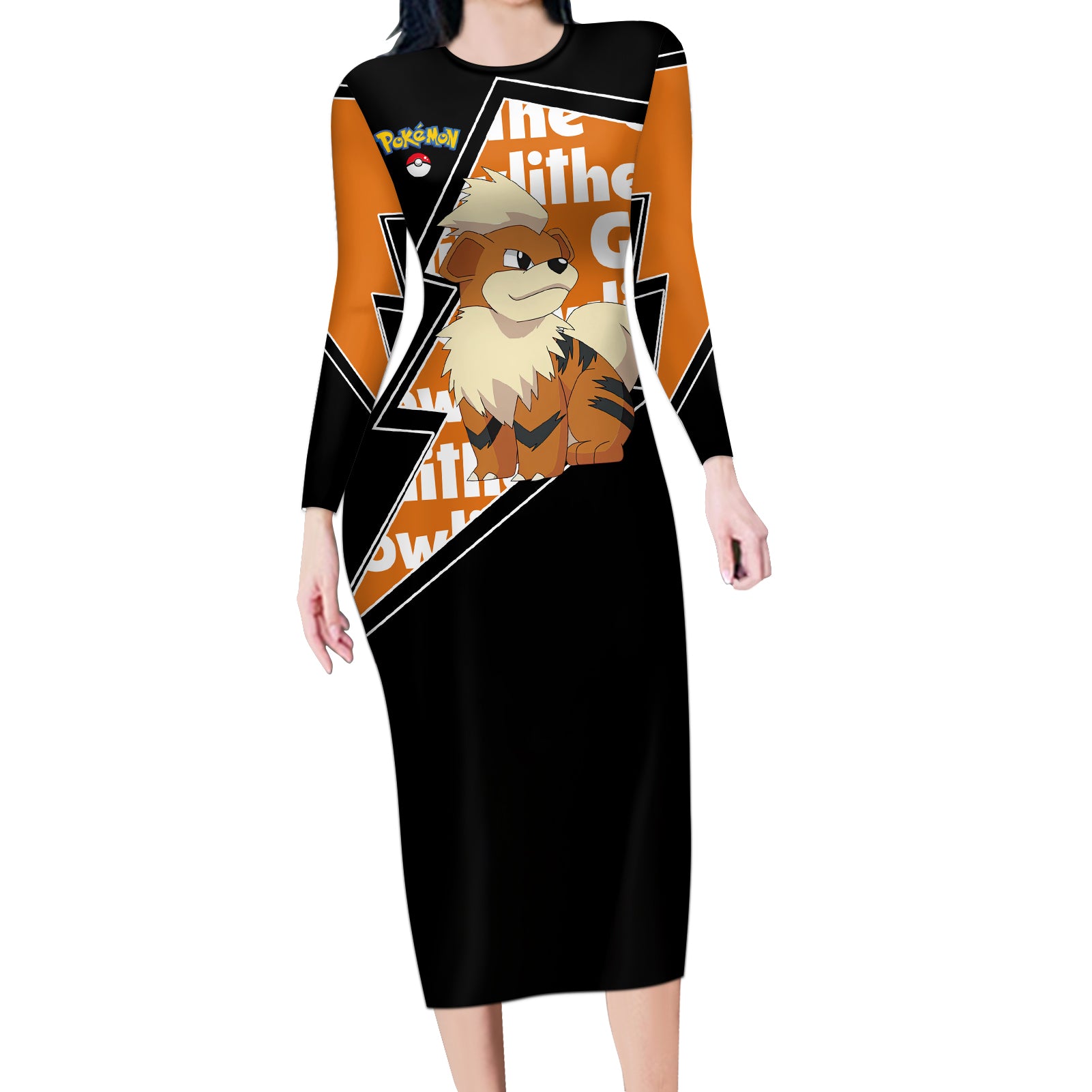 Growlithe Anime Lighting Style Long Sleeve Bodycon Dress