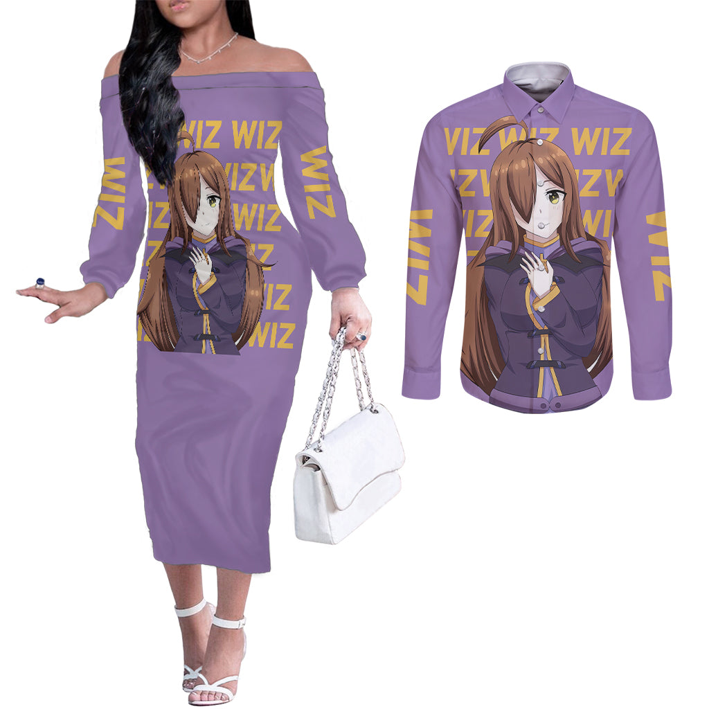 Wiz - Anime KonoSuba For Fans Couples Matching Off The Shoulder Long Sleeve Dress and Long Sleeve Button Shirt TS04
