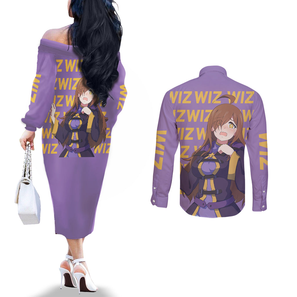 Wiz - Anime KonoSuba For Fans Couples Matching Off The Shoulder Long Sleeve Dress and Long Sleeve Button Shirt TS04