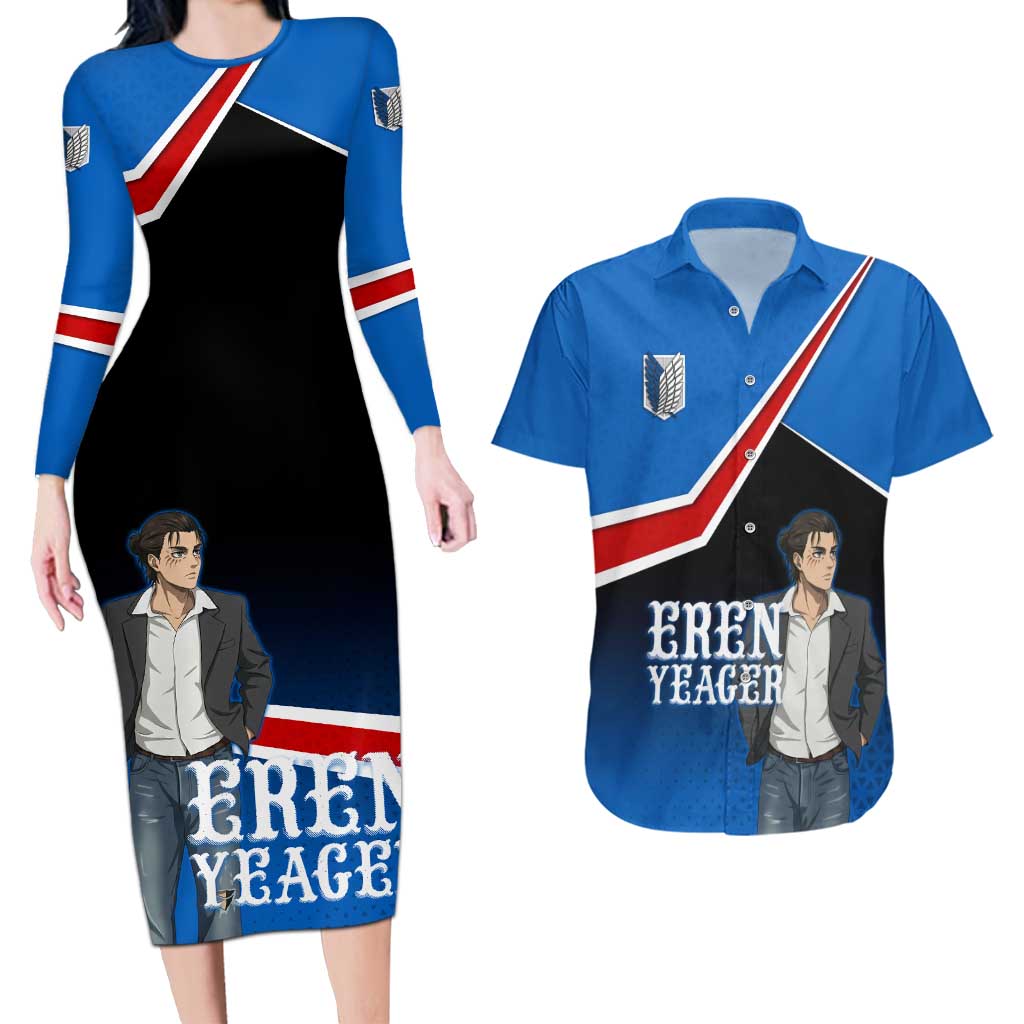 Eren Yeager Attack on Titan Couples Matching Long Sleeve Bodycon Dress and Hawaiian Shirt Anime Modern Rebel Aesthetic