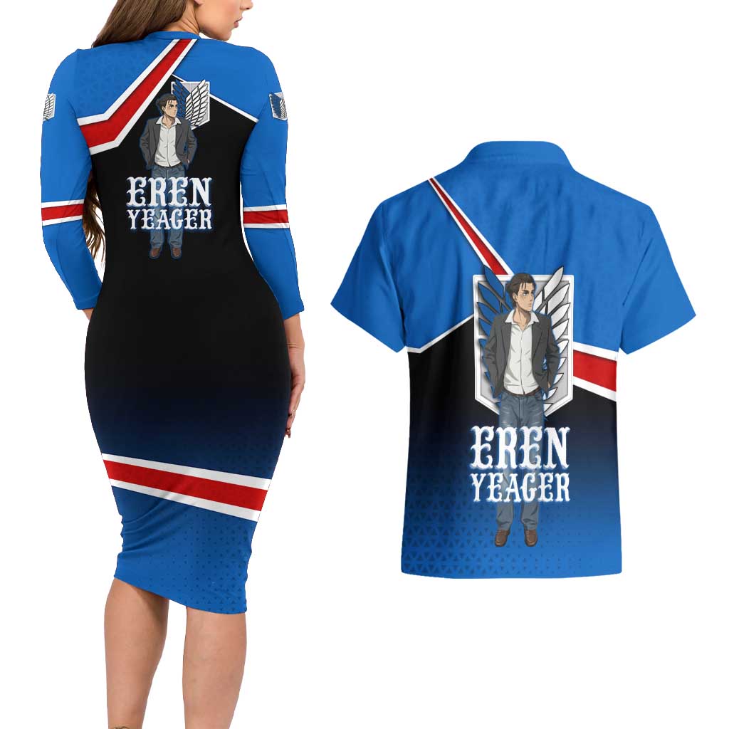 Eren Yeager Attack on Titan Couples Matching Long Sleeve Bodycon Dress and Hawaiian Shirt Anime Modern Rebel Aesthetic