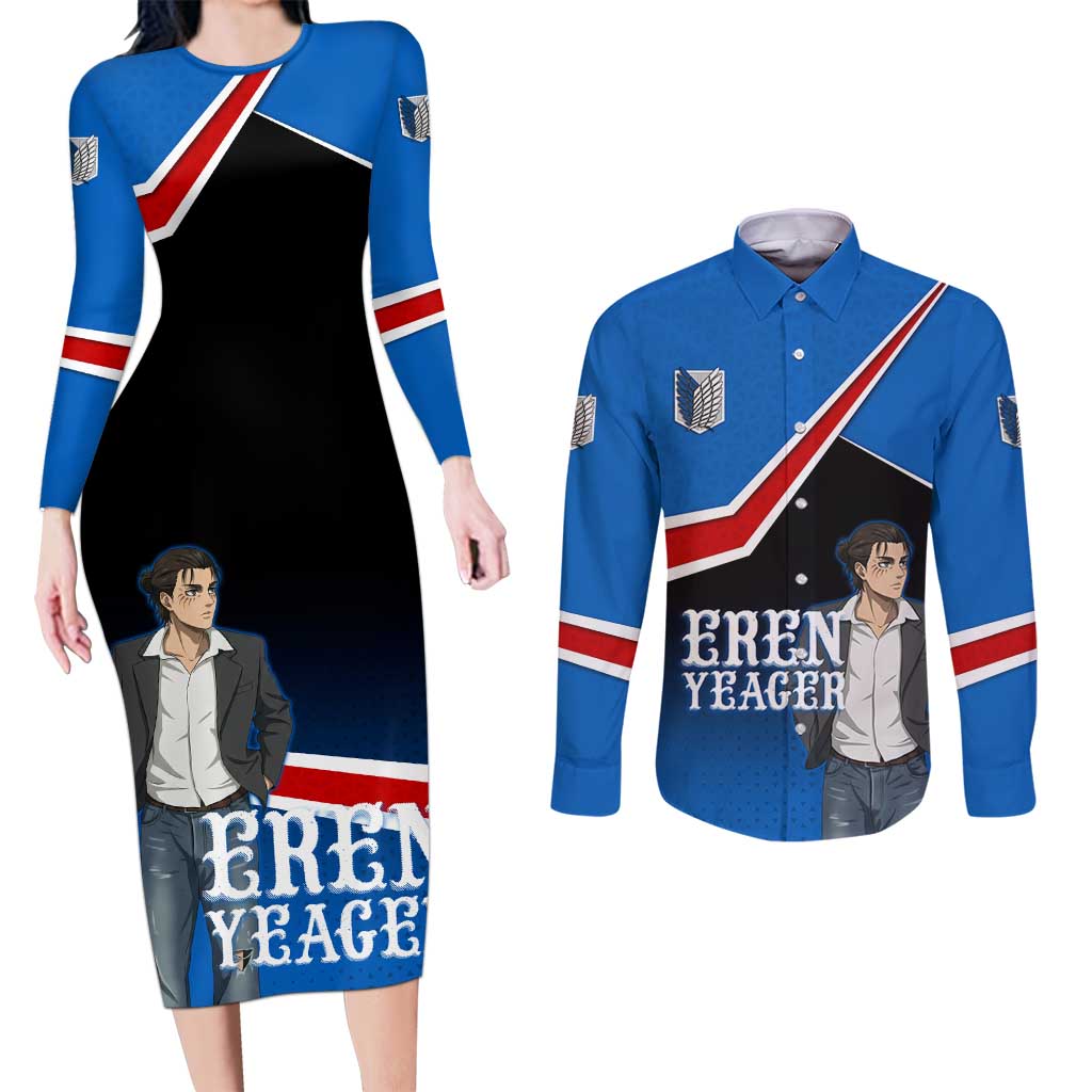 Eren Yeager Attack on Titan Couples Matching Long Sleeve Bodycon Dress and Long Sleeve Button Shirt Anime Modern Rebel Aesthetic