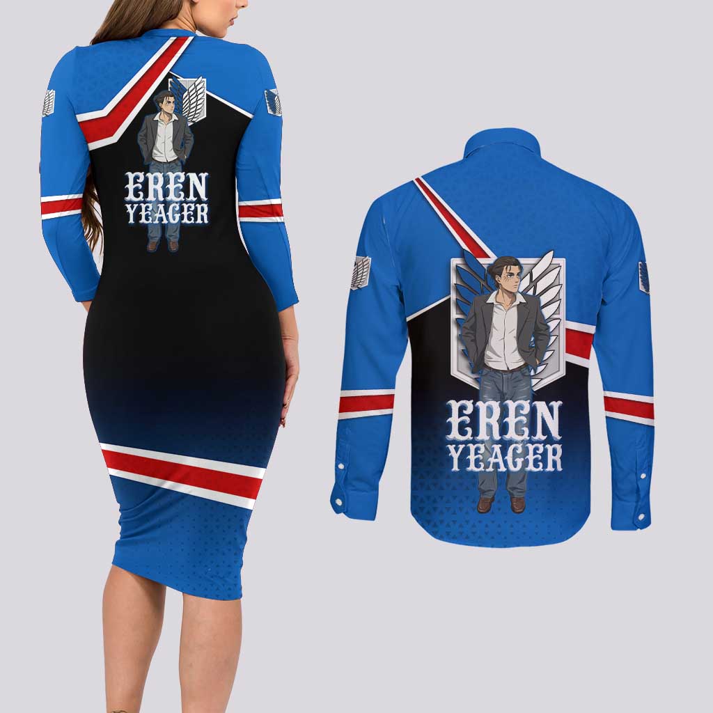 Eren Yeager Attack on Titan Couples Matching Long Sleeve Bodycon Dress and Long Sleeve Button Shirt Anime Modern Rebel Aesthetic