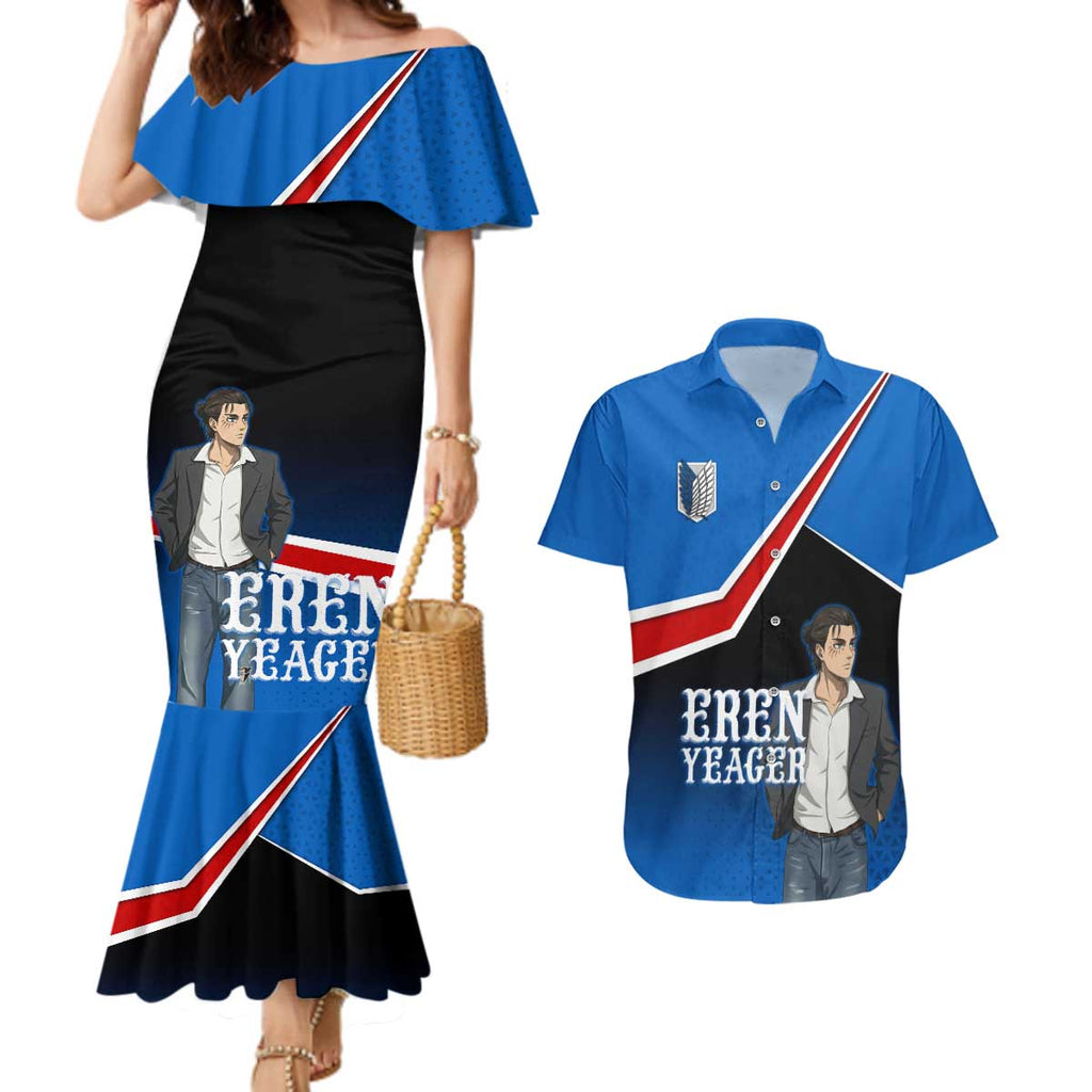 Eren Yeager Attack on Titan Couples Matching Mermaid Dress and Hawaiian Shirt Anime Modern Rebel Aesthetic