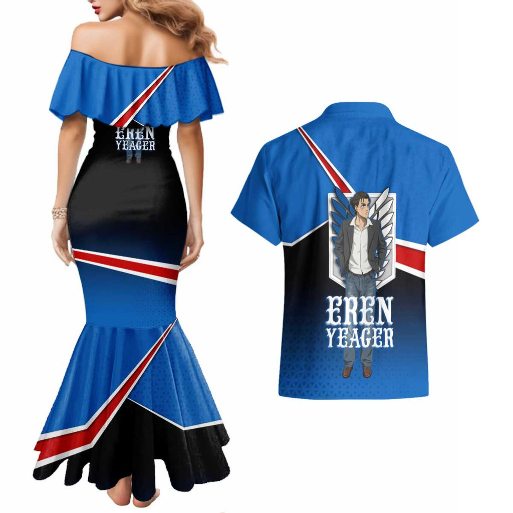 Eren Yeager Attack on Titan Couples Matching Mermaid Dress and Hawaiian Shirt Anime Modern Rebel Aesthetic