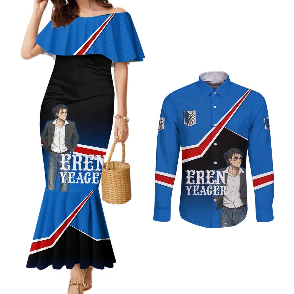 Eren Yeager Attack on Titan Couples Matching Mermaid Dress and Long Sleeve Button Shirt Anime Modern Rebel Aesthetic
