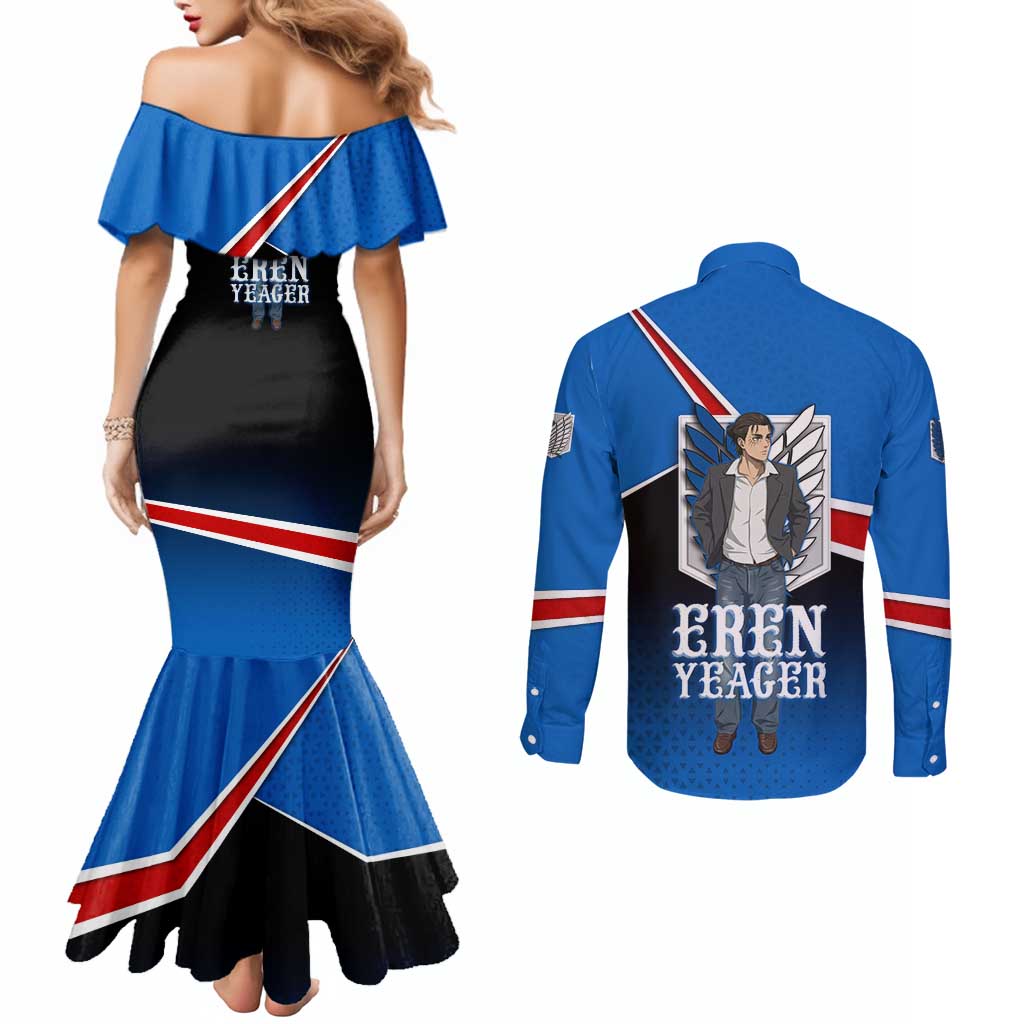 Eren Yeager Attack on Titan Couples Matching Mermaid Dress and Long Sleeve Button Shirt Anime Modern Rebel Aesthetic