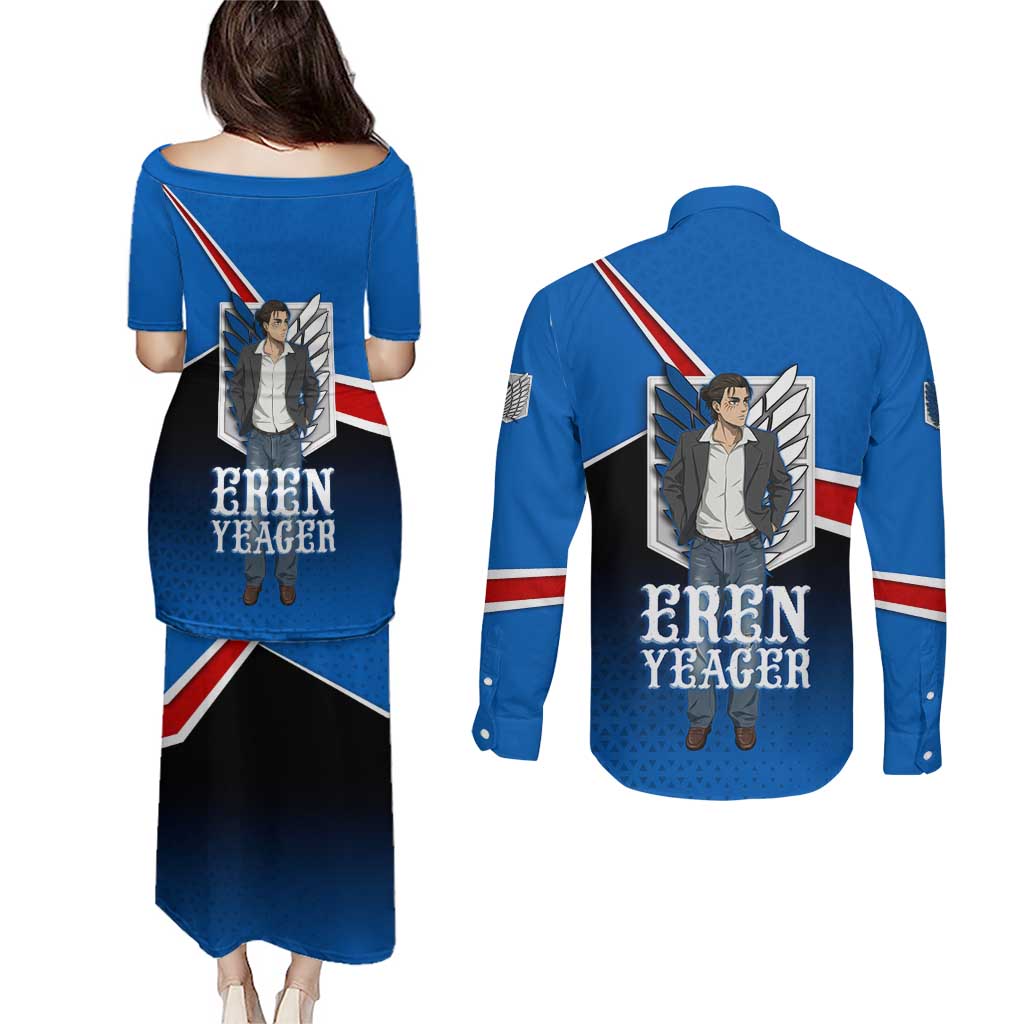 Eren Yeager Attack on Titan Couples Matching Puletasi and Long Sleeve Button Shirt Anime Modern Rebel Aesthetic