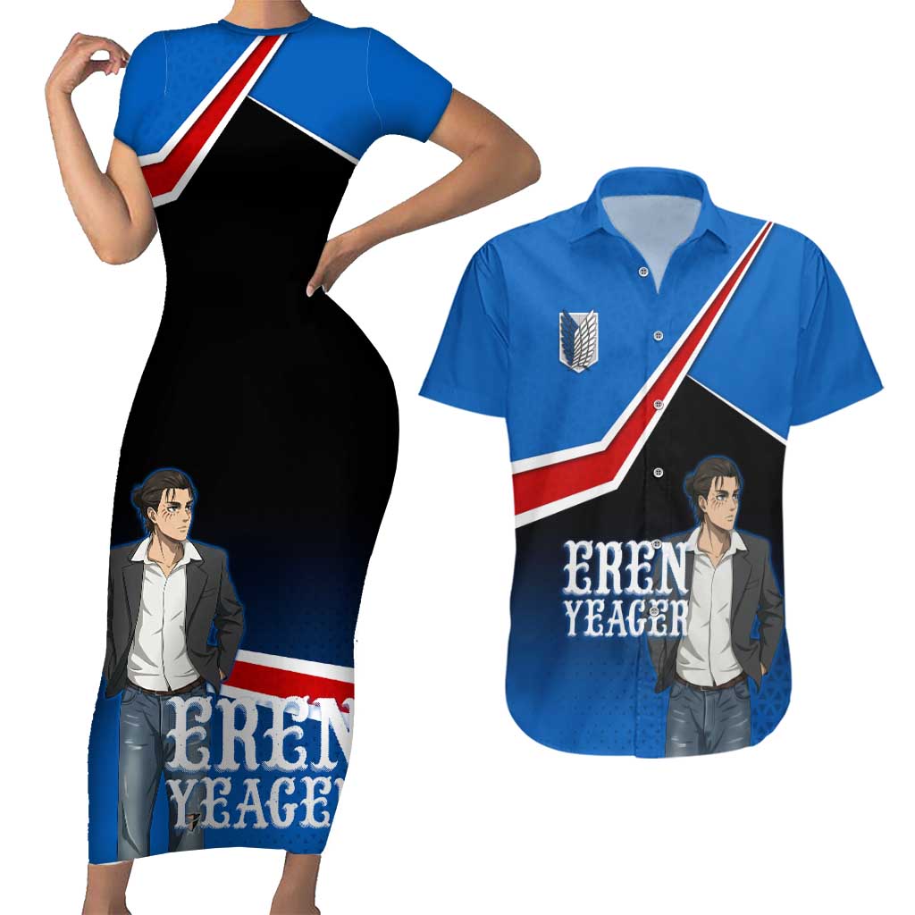 Eren Yeager Attack on Titan Couples Matching Short Sleeve Bodycon Dress and Hawaiian Shirt Anime Modern Rebel Aesthetic