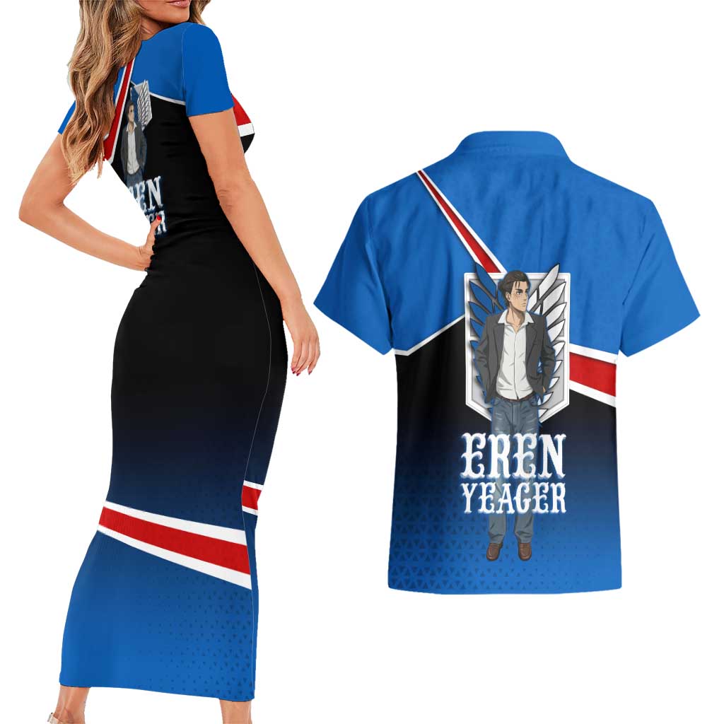 Eren Yeager Attack on Titan Couples Matching Short Sleeve Bodycon Dress and Hawaiian Shirt Anime Modern Rebel Aesthetic