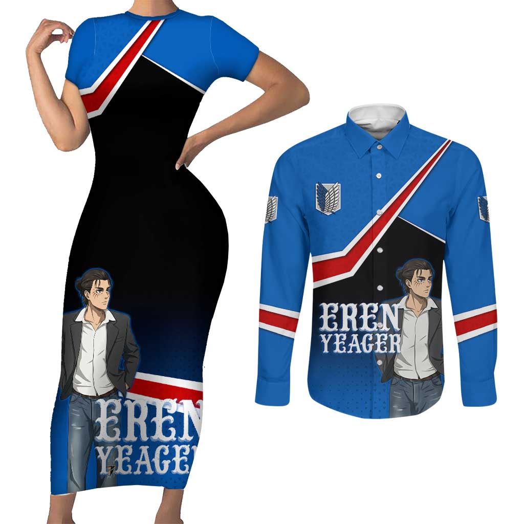 Eren Yeager Attack on Titan Couples Matching Short Sleeve Bodycon Dress and Long Sleeve Button Shirt Anime Modern Rebel Aesthetic