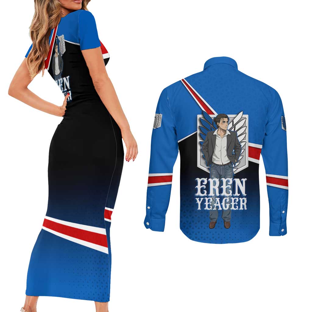 Eren Yeager Attack on Titan Couples Matching Short Sleeve Bodycon Dress and Long Sleeve Button Shirt Anime Modern Rebel Aesthetic