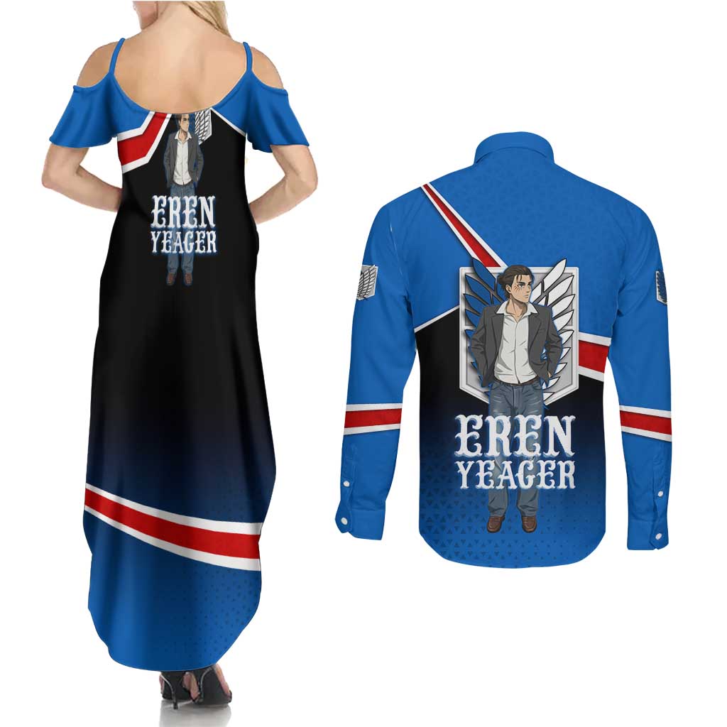 Eren Yeager Attack on Titan Couples Matching Summer Maxi Dress and Long Sleeve Button Shirt Anime Modern Rebel Aesthetic