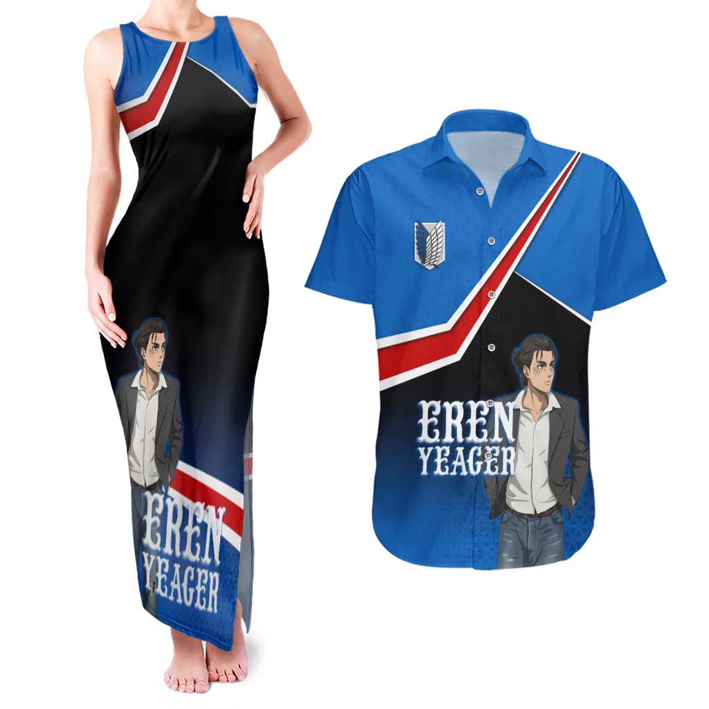 Eren Yeager Attack on Titan Couples Matching Tank Maxi Dress and Hawaiian Shirt Anime Modern Rebel Aesthetic