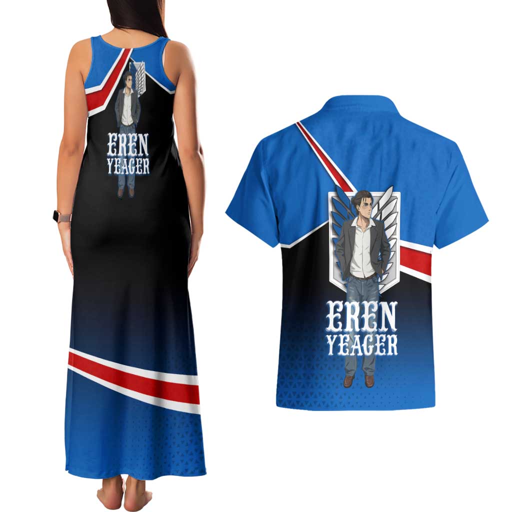 Eren Yeager Attack on Titan Couples Matching Tank Maxi Dress and Hawaiian Shirt Anime Modern Rebel Aesthetic