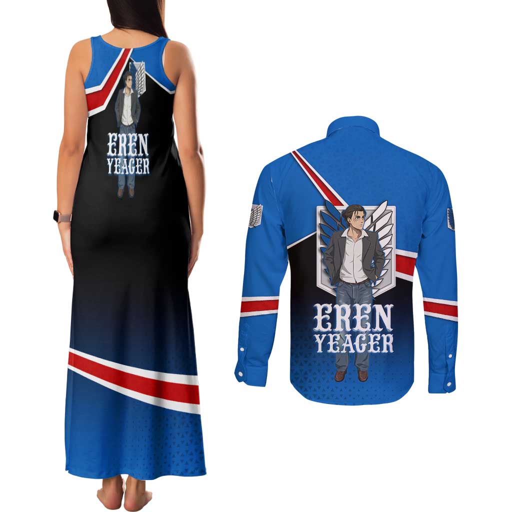 Eren Yeager Attack on Titan Couples Matching Tank Maxi Dress and Long Sleeve Button Shirt Anime Modern Rebel Aesthetic