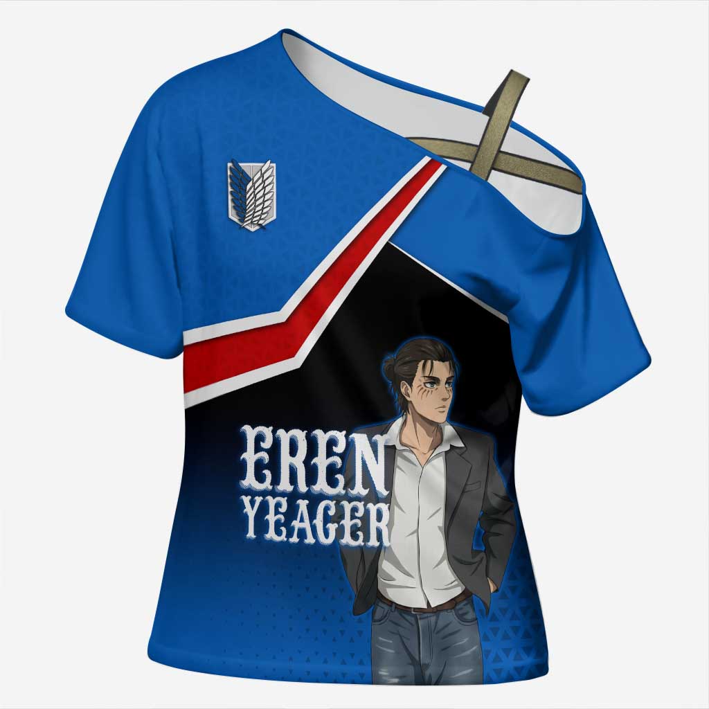 Eren Yeager Attack on Titan Cross Shoulder Shirt Anime Modern Rebel Aesthetic