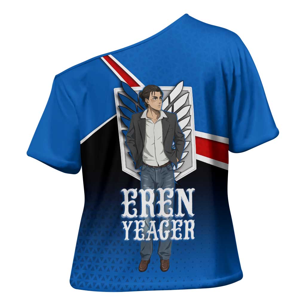 Eren Yeager Attack on Titan Cross Shoulder Shirt Anime Modern Rebel Aesthetic