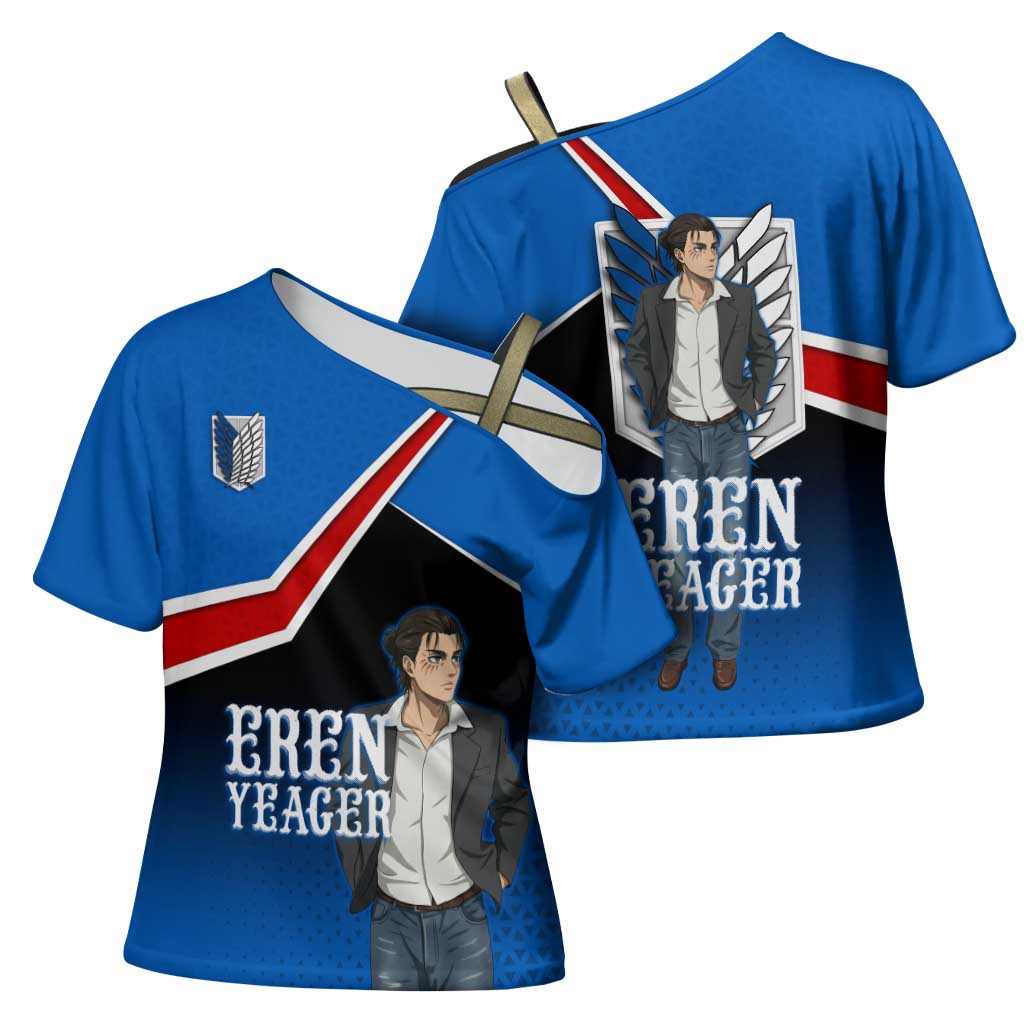 Eren Yeager Attack on Titan Cross Shoulder Shirt Anime Modern Rebel Aesthetic