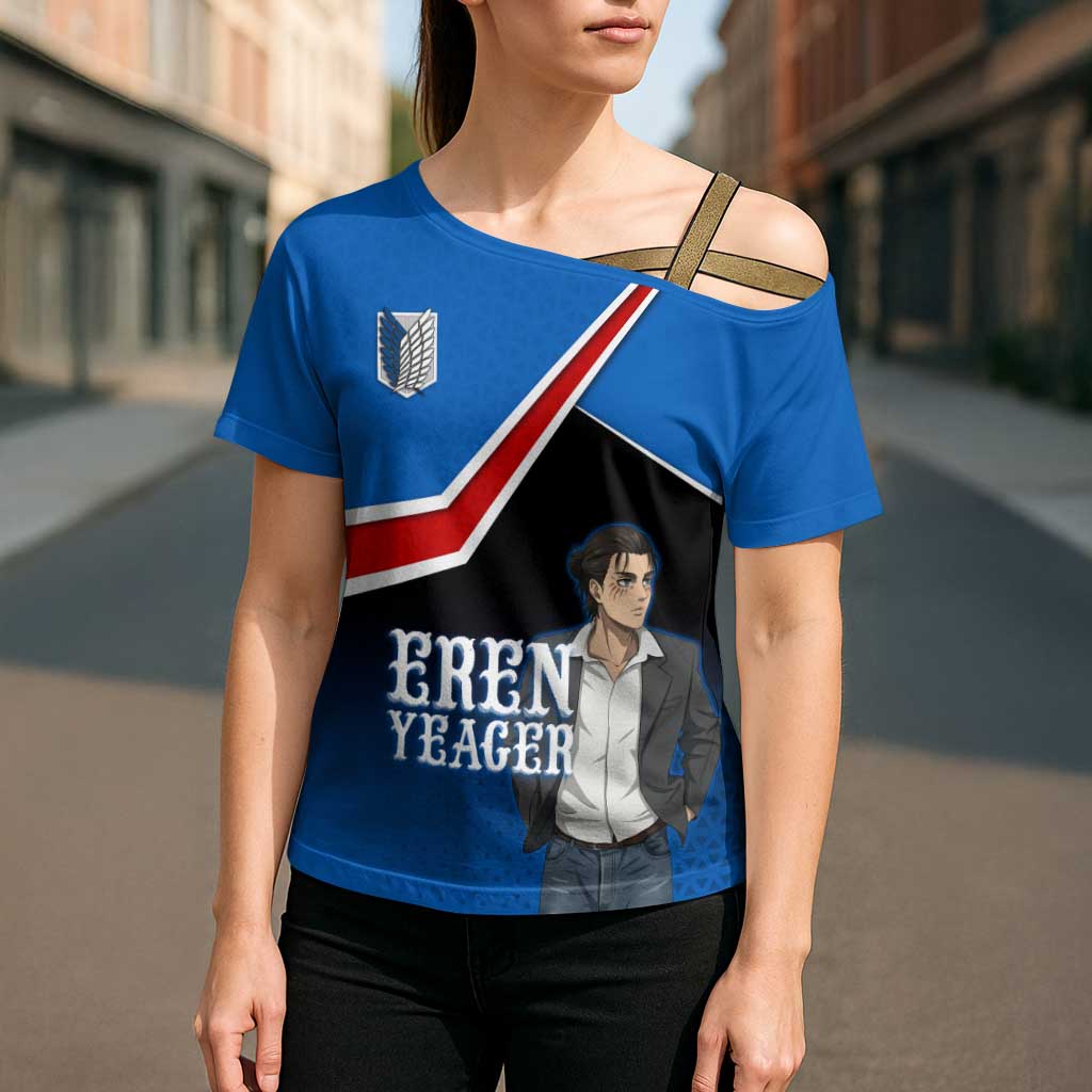 Eren Yeager Attack on Titan Cross Shoulder Shirt Anime Modern Rebel Aesthetic