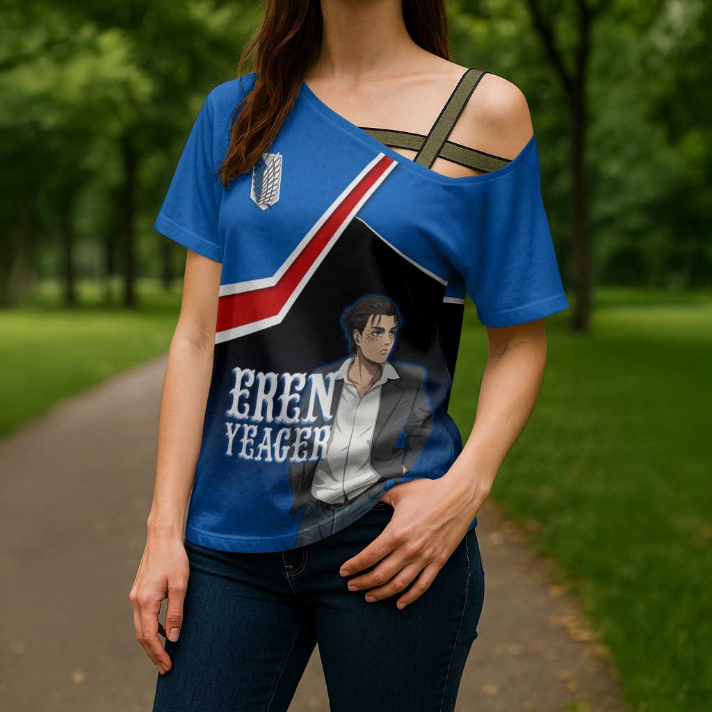 Eren Yeager Attack on Titan Cross Shoulder Shirt Anime Modern Rebel Aesthetic