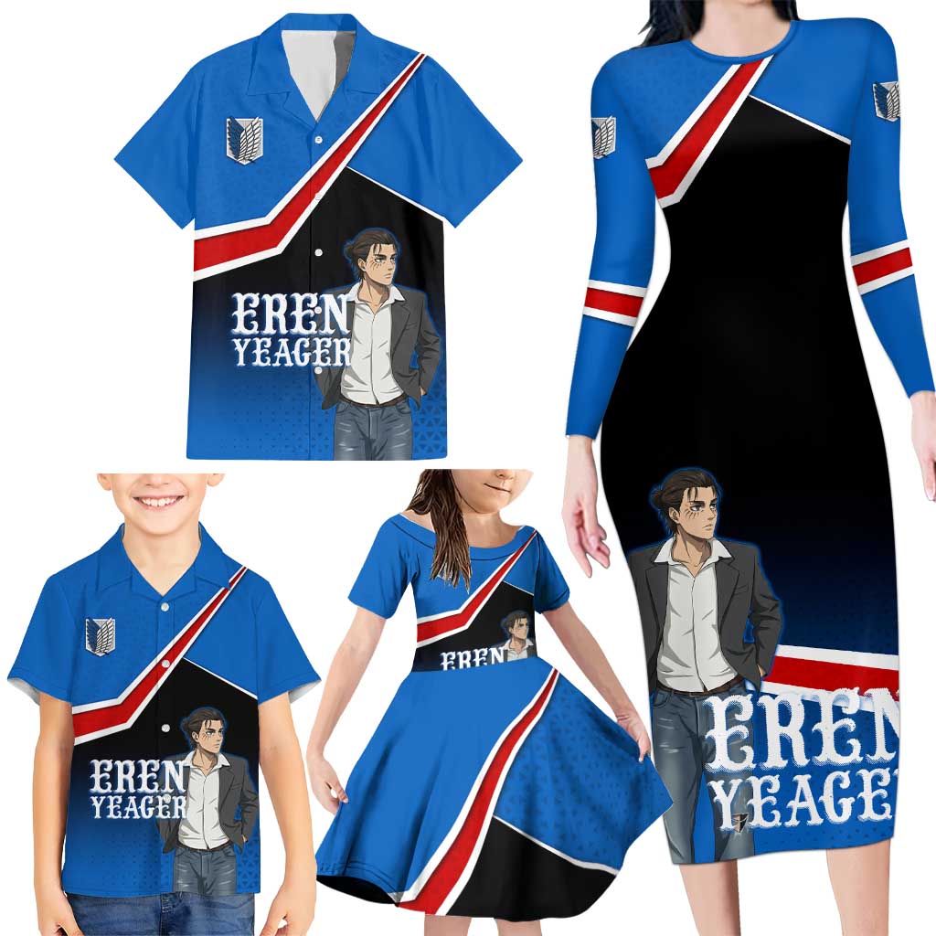 Eren Yeager Attack on Titan Family Matching Long Sleeve Bodycon Dress and Hawaiian Shirt Anime Modern Rebel Aesthetic