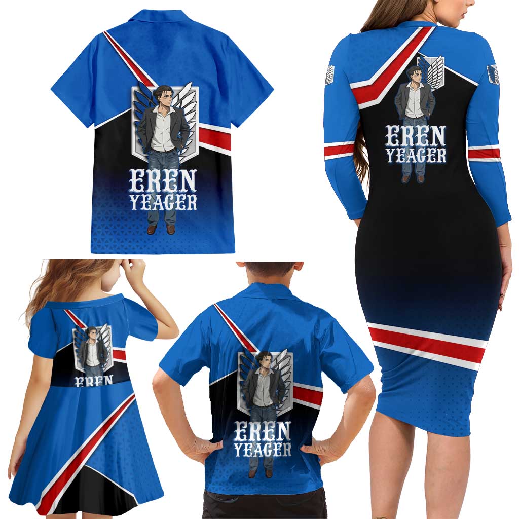 Eren Yeager Attack on Titan Family Matching Long Sleeve Bodycon Dress and Hawaiian Shirt Anime Modern Rebel Aesthetic