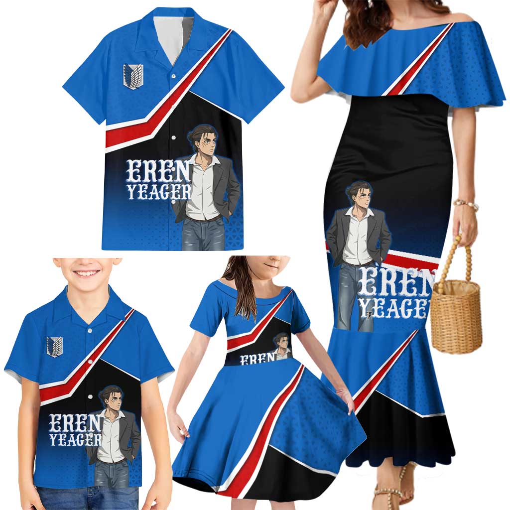 Eren Yeager Attack on Titan Family Matching Mermaid Dress and Hawaiian Shirt Anime Modern Rebel Aesthetic