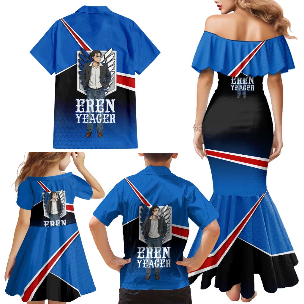 Eren Yeager Attack on Titan Family Matching Mermaid Dress and Hawaiian Shirt Anime Modern Rebel Aesthetic