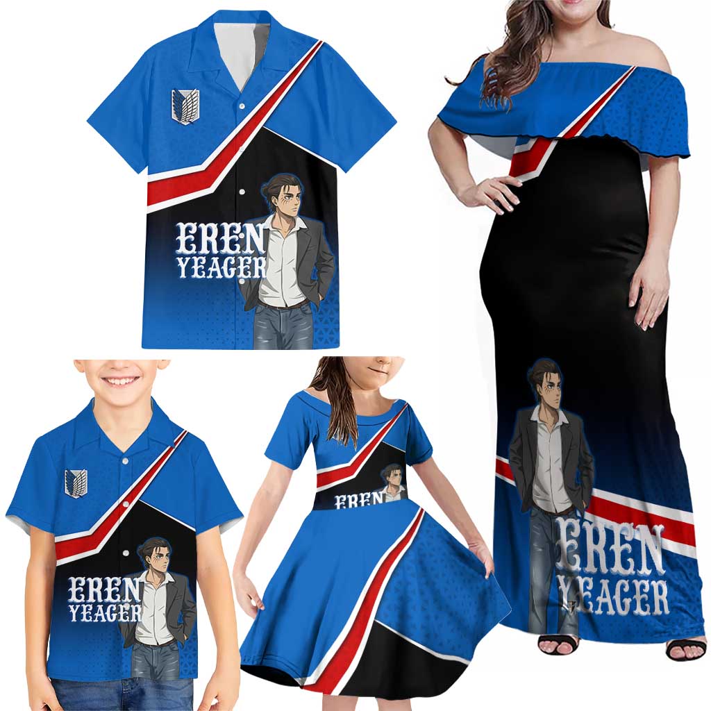 Eren Yeager Attack on Titan Family Matching Off Shoulder Maxi Dress and Hawaiian Shirt Anime Modern Rebel Aesthetic