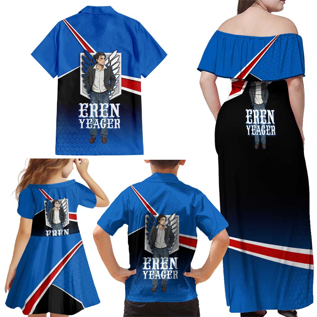 Eren Yeager Attack on Titan Family Matching Off Shoulder Maxi Dress and Hawaiian Shirt Anime Modern Rebel Aesthetic