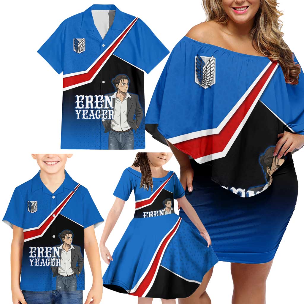 Eren Yeager Attack on Titan Family Matching Off Shoulder Short Dress and Hawaiian Shirt Anime Modern Rebel Aesthetic