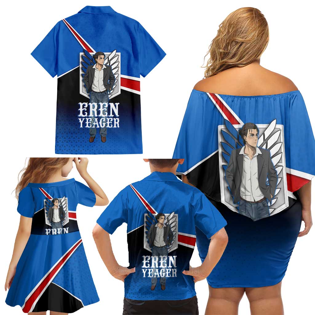 Eren Yeager Attack on Titan Family Matching Off Shoulder Short Dress and Hawaiian Shirt Anime Modern Rebel Aesthetic