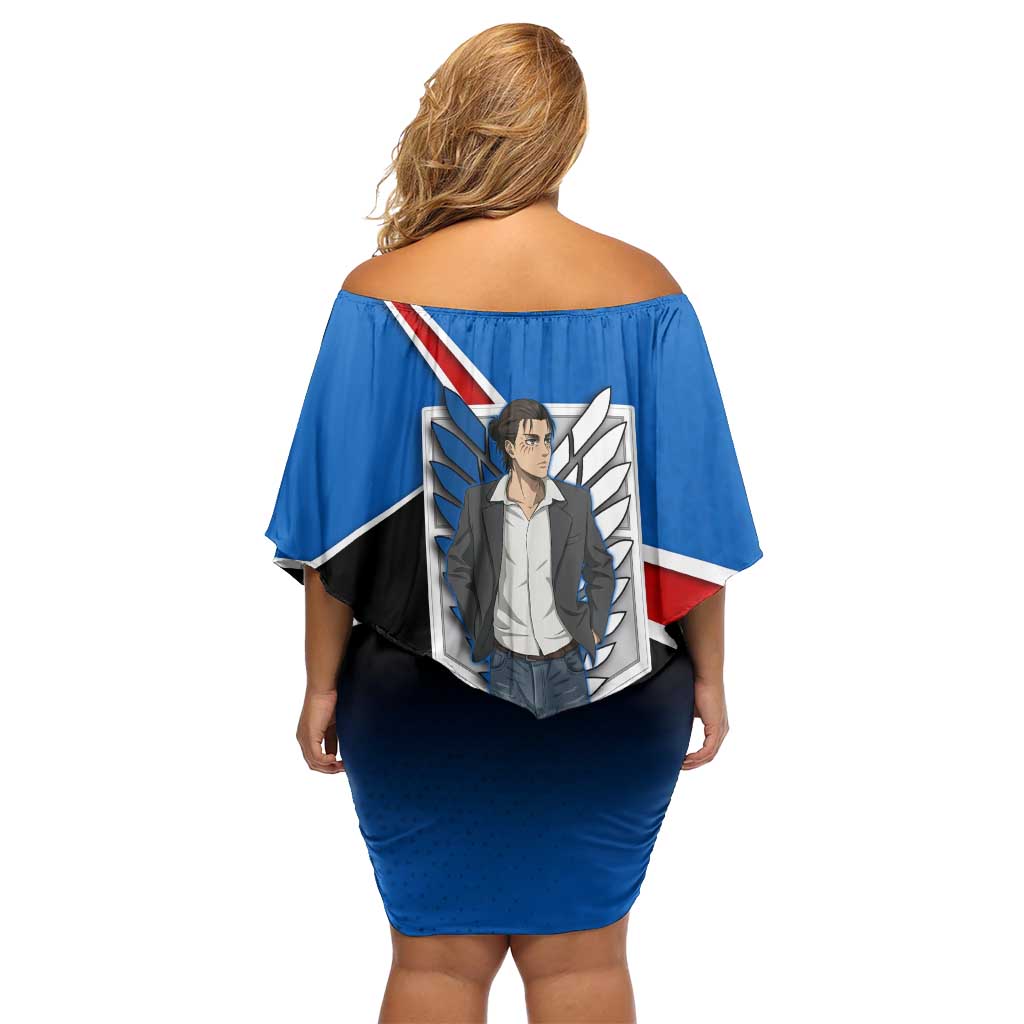 Eren Yeager Attack on Titan Family Matching Off Shoulder Short Dress and Hawaiian Shirt Anime Modern Rebel Aesthetic