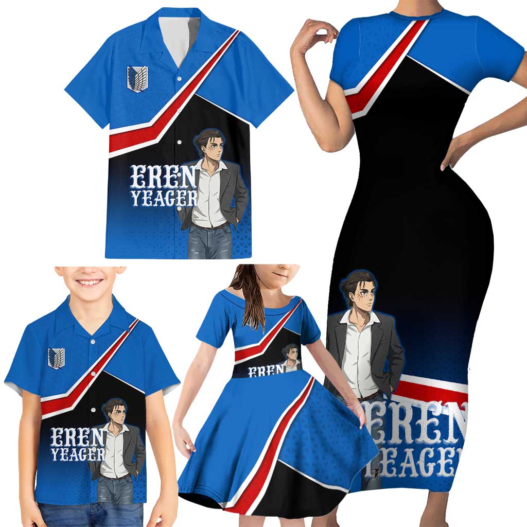 Eren Yeager Attack on Titan Family Matching Short Sleeve Bodycon Dress and Hawaiian Shirt Anime Modern Rebel Aesthetic