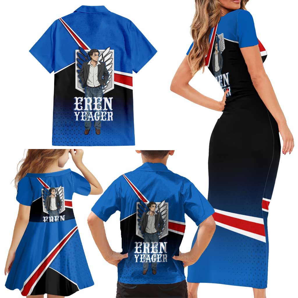 Eren Yeager Attack on Titan Family Matching Short Sleeve Bodycon Dress and Hawaiian Shirt Anime Modern Rebel Aesthetic