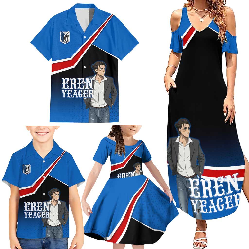 Eren Yeager Attack on Titan Family Matching Summer Maxi Dress and Hawaiian Shirt Anime Modern Rebel Aesthetic