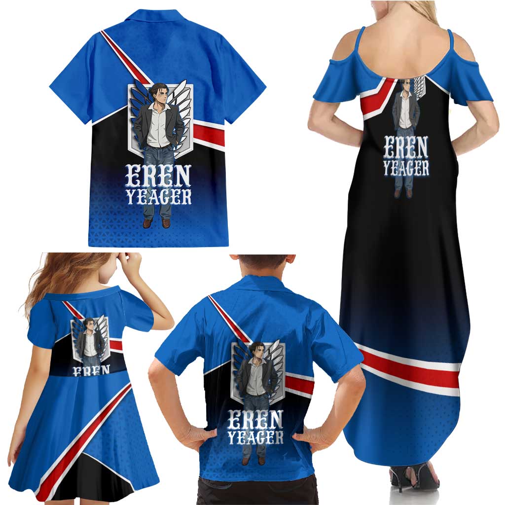 Eren Yeager Attack on Titan Family Matching Summer Maxi Dress and Hawaiian Shirt Anime Modern Rebel Aesthetic