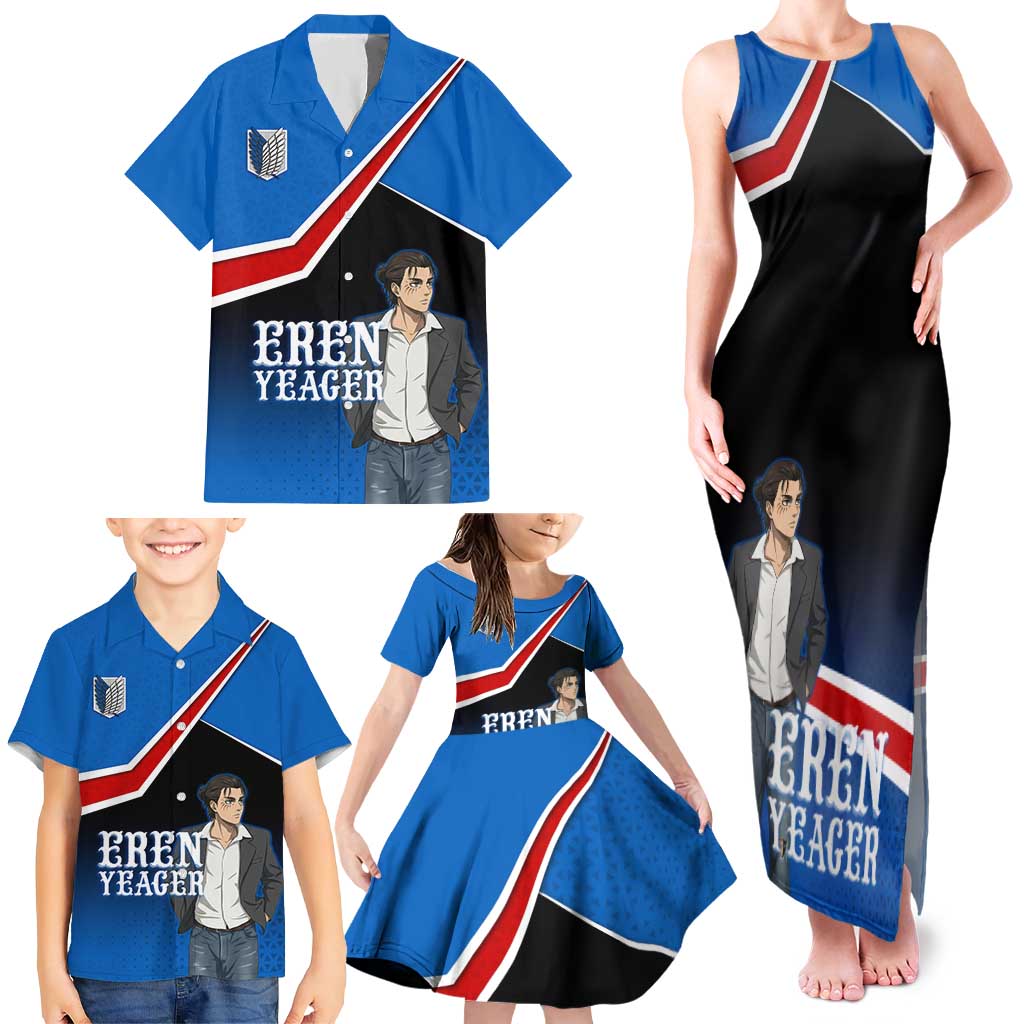 Eren Yeager Attack on Titan Family Matching Tank Maxi Dress and Hawaiian Shirt Anime Modern Rebel Aesthetic