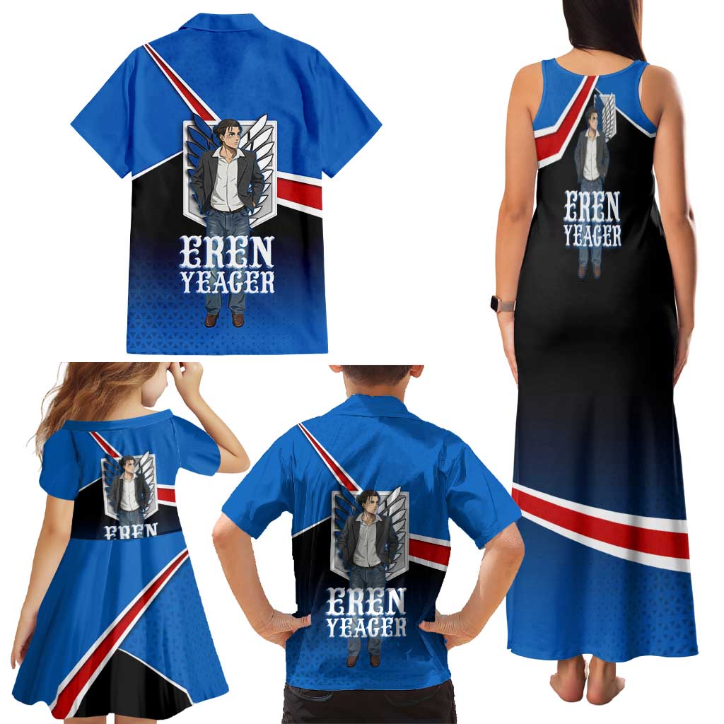 Eren Yeager Attack on Titan Family Matching Tank Maxi Dress and Hawaiian Shirt Anime Modern Rebel Aesthetic