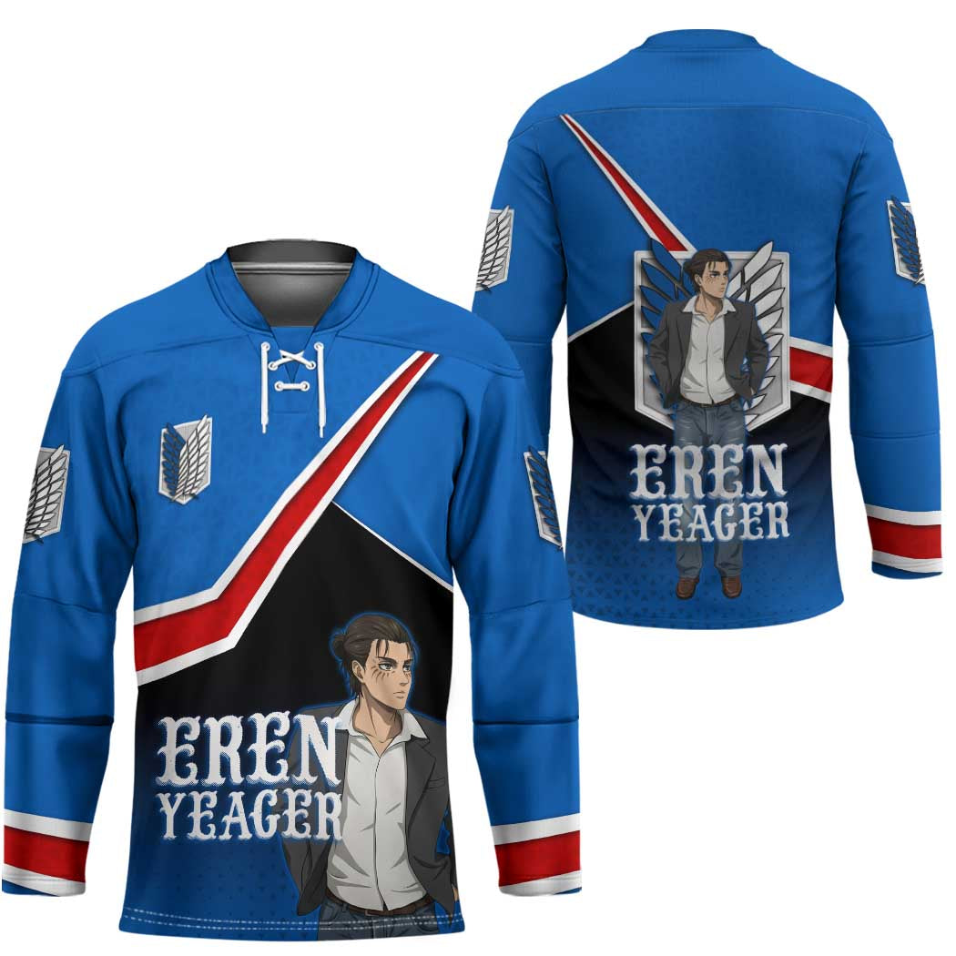 Eren Yeager Attack on Titan Hockey Jersey Anime Modern Rebel Aesthetic