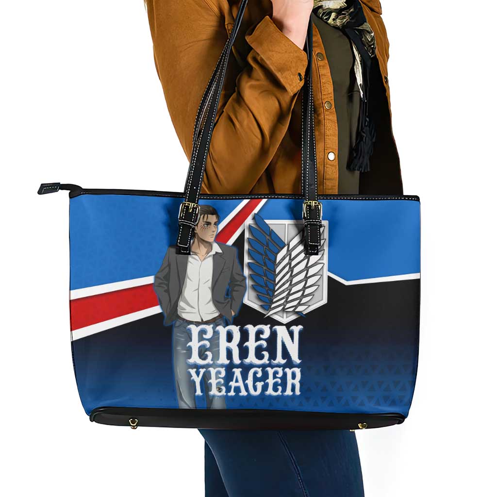 Eren Yeager Attack on Titan Leather Tote Bag Anime Modern Rebel Aesthetic