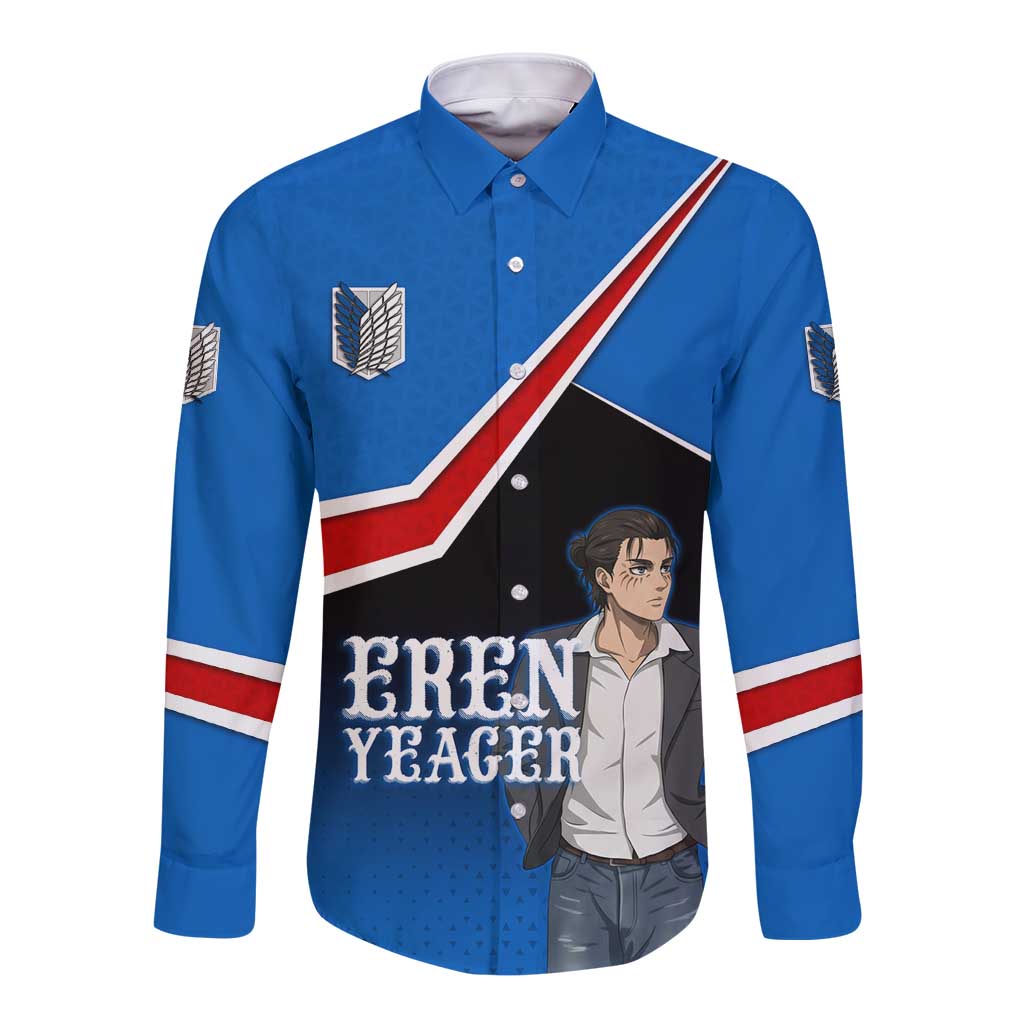 Eren Yeager Attack on Titan Long Sleeve Button Shirt Anime Modern Rebel Aesthetic